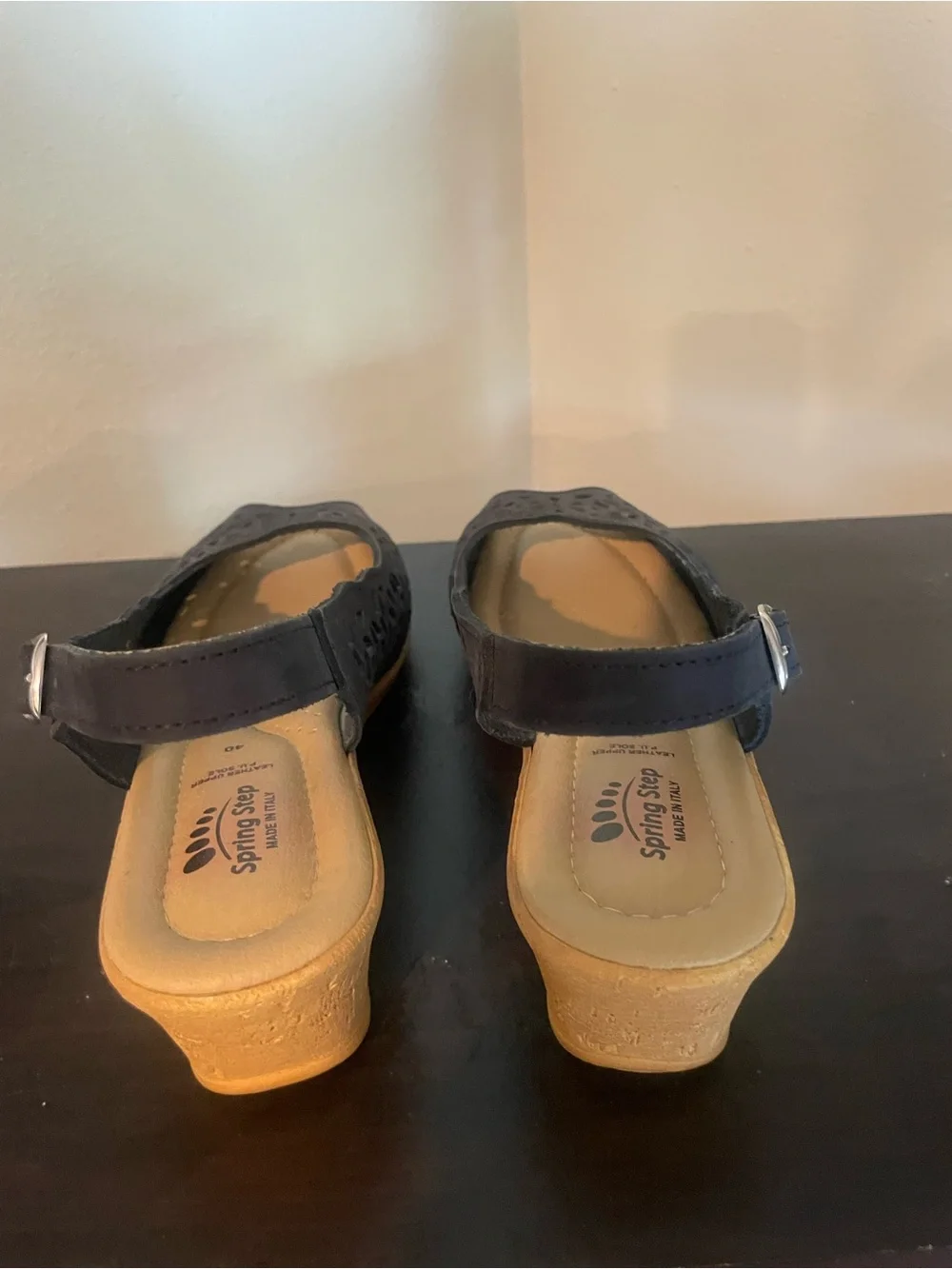 Spring Step Black Slingback Wedge Sandals